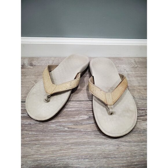 Vionic Tide Beige Slip On Rhinestone Orthopedic Wedge Flip Flop Sandal Womens 9 - Picture 1 of 12